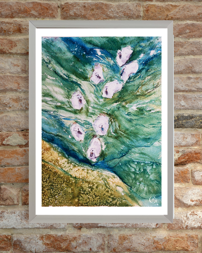 white framed swan watercolor painting
