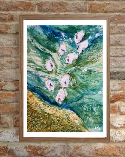 brown frame swan watercolor painting