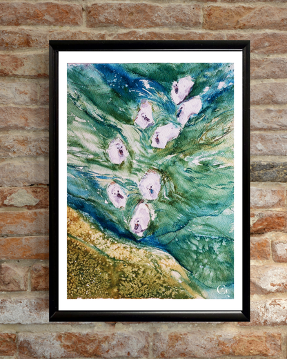 black frame swan watercolor painting