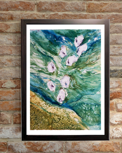dark wood frame swan watercolor painting