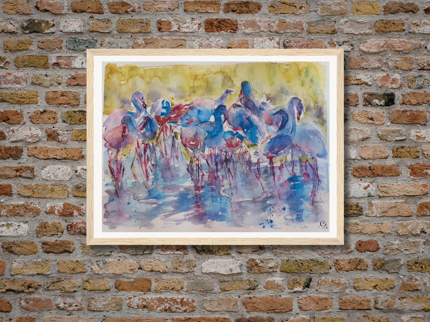 canine_quirks_watercolor_art_curious balance_flamingo_oak