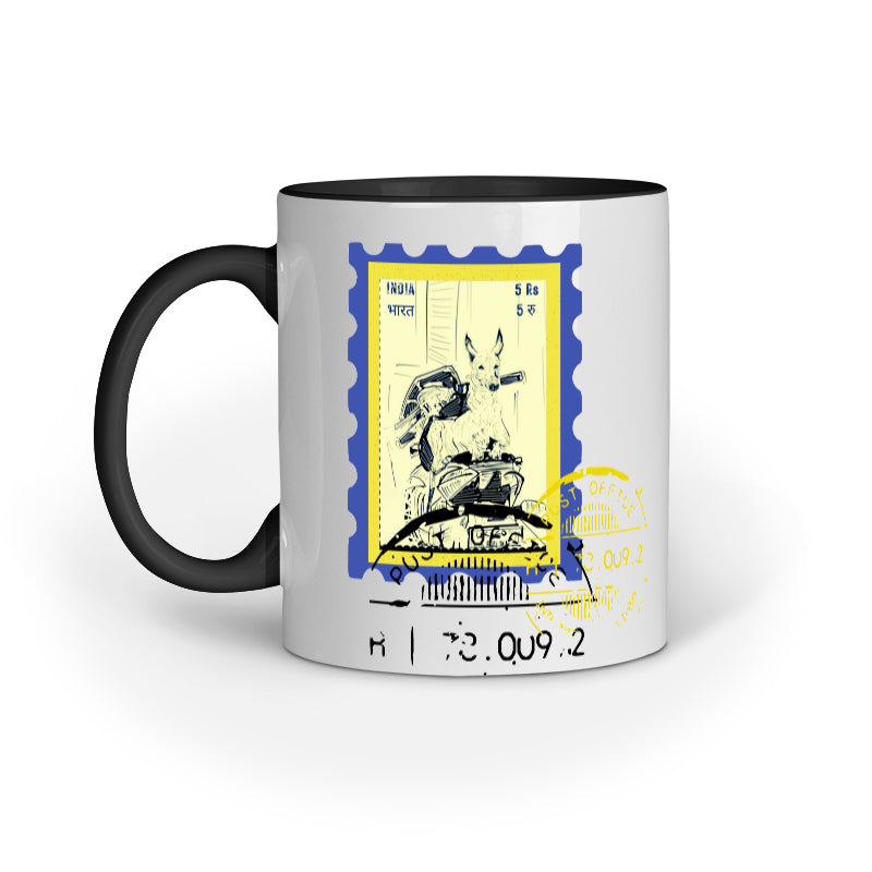 scooter post street dog stamp art work mug