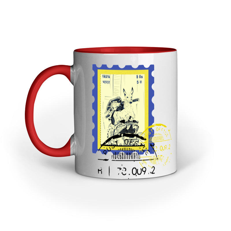scooter post street dog stamp art work mug