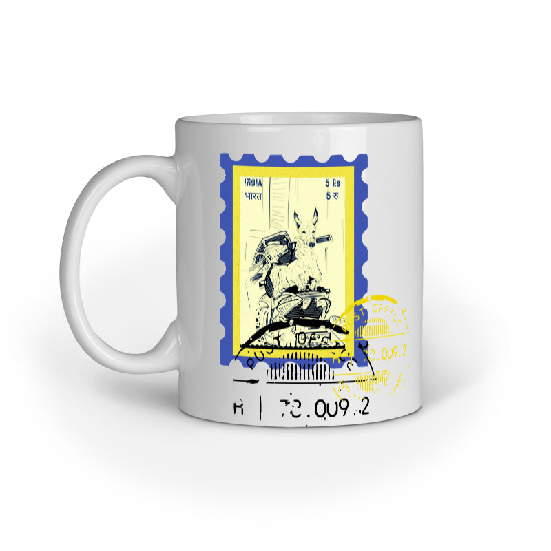scooter post street dog stamp art work mug
