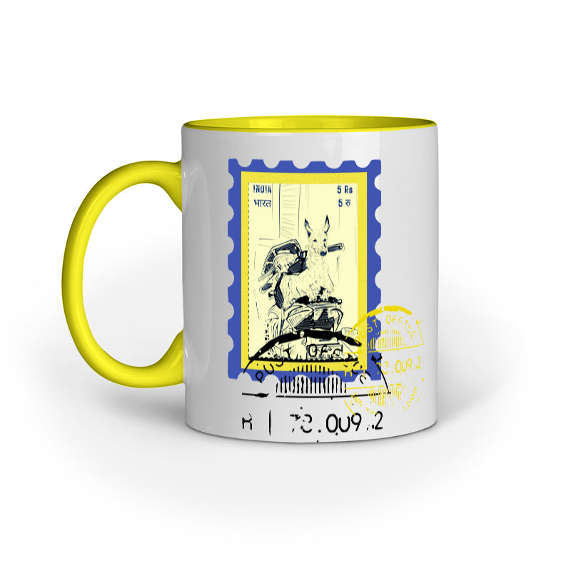 scooter post street dog stamp art work mug